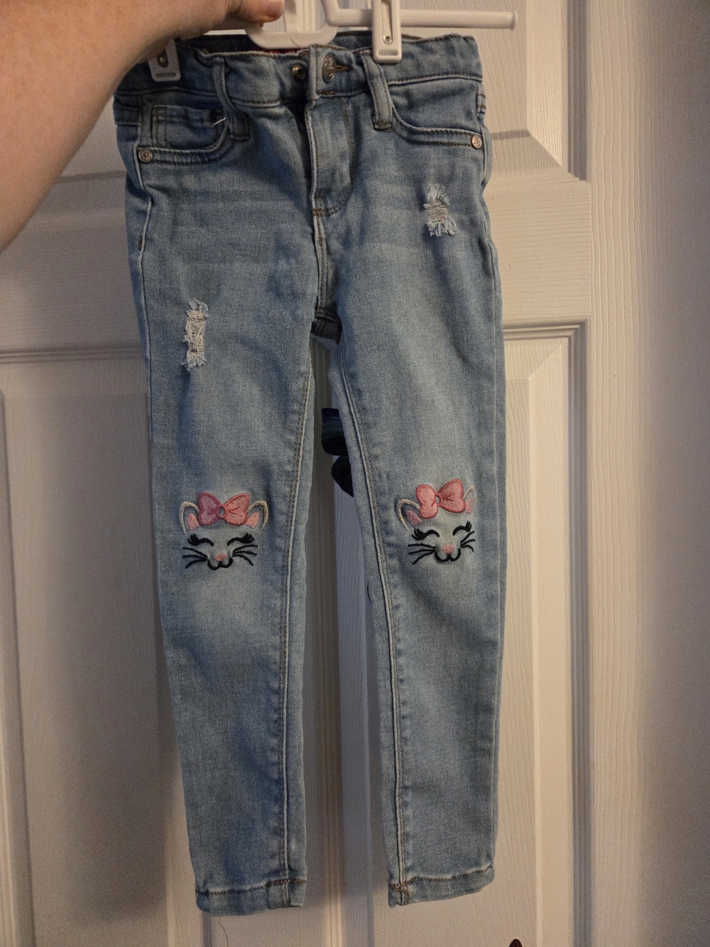 Beautees Light Blue Denim Jeans with Pink Bow Cat Patches 4 4t